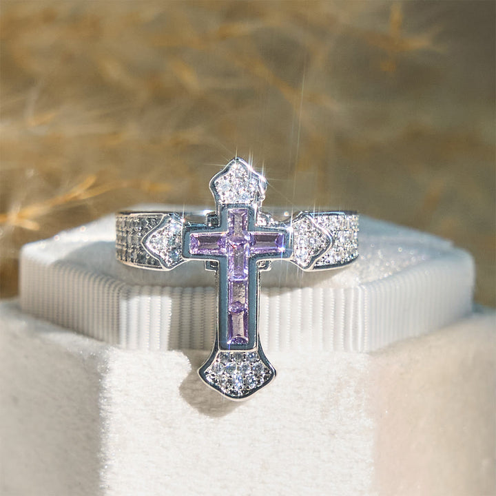 Christianartworkshop Central Cross Motif Ring with Cubic Zirconia Accents: Carry His Care in Daily Wear - Silver & Purple Zircon - US 11 - image 6