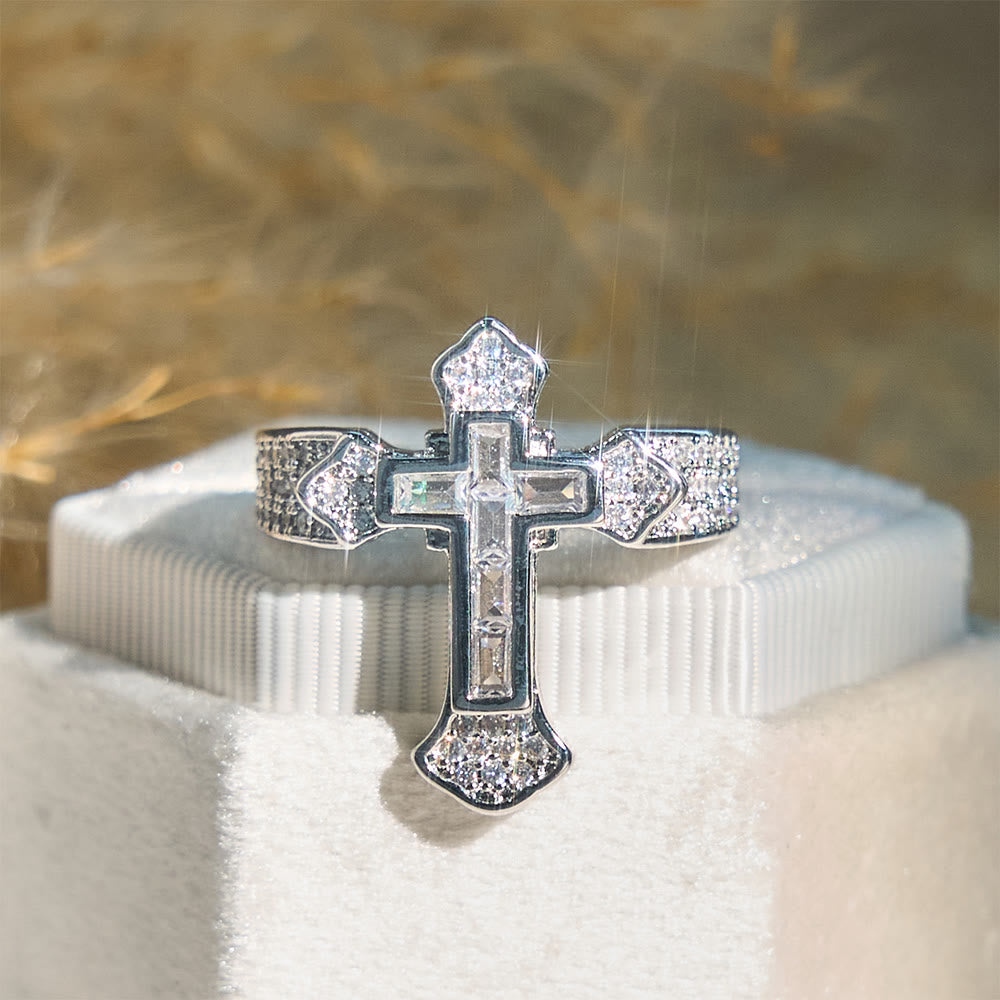 Christianartworkshop Central Cross Motif Ring with Cubic Zirconia Accents: Carry His Care in Daily Wear - Silver & White Zircon - US 11 - image 4