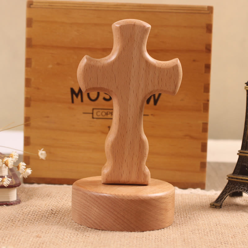 Christianartworkshop Wood Desktop Cross Ornament with Round/Floral Base: Embody His Quiet Peace at Work - Cross B & Round Base - Light - image 3