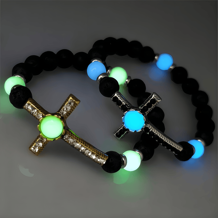 Christianartworkshop Volcanic Stone Bracelet with Glow-in-the-Dark Cross: Embody His Luminous Grace - image 0