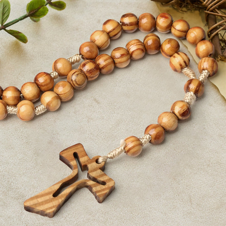 Christianartworkshop Natural Wood Bead Rosary with Hand-Carved Crucifix: Embody His Gentle Grace - image 2