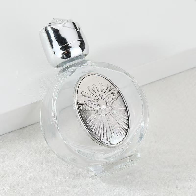 Christianartworkshop Embossed Sacred Icon Holy Water Bottle: Carry His Care in Spiritual Moments - Round Bottle - Holy Spirit - Silver - image 47
