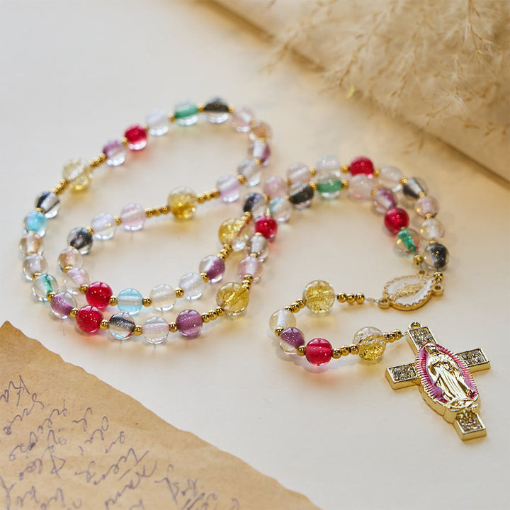 Christianartworkshop Rainbow Shimmer Cat's Eye Rosary with Our Lady Devotional Cross - image 4