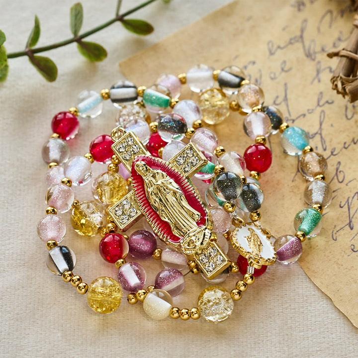 Christianartworkshop Rainbow Shimmer Cat's Eye Rosary with Our Lady Devotional Cross - image 5