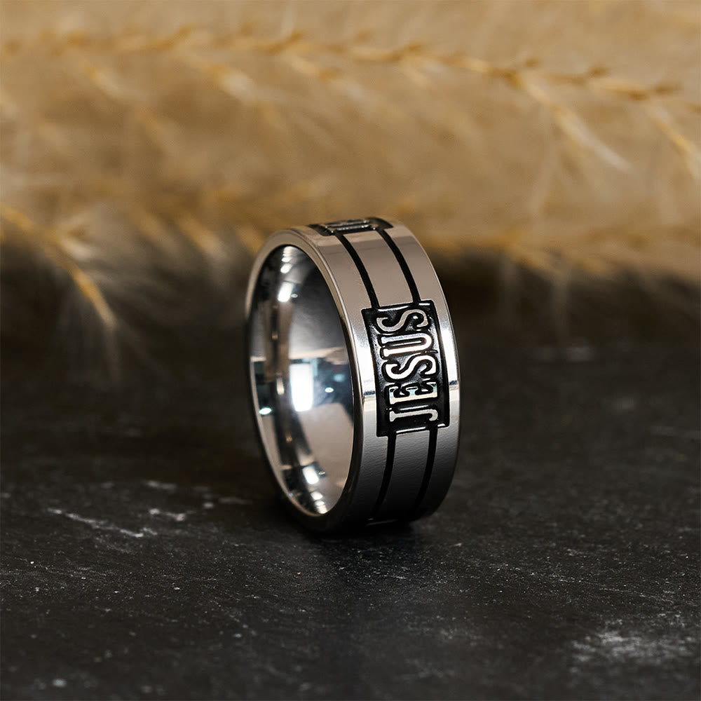 Christianartworkshop Bold JESUS Lettering Metal Ring: Carry His Grace in Daily Wear - US 13 - image 0