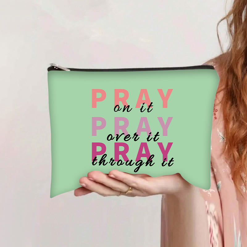 Christianartworkshop Pray On It, Pray Over It, Pray Through It Travel Cosmetic Bag - Green - image 0