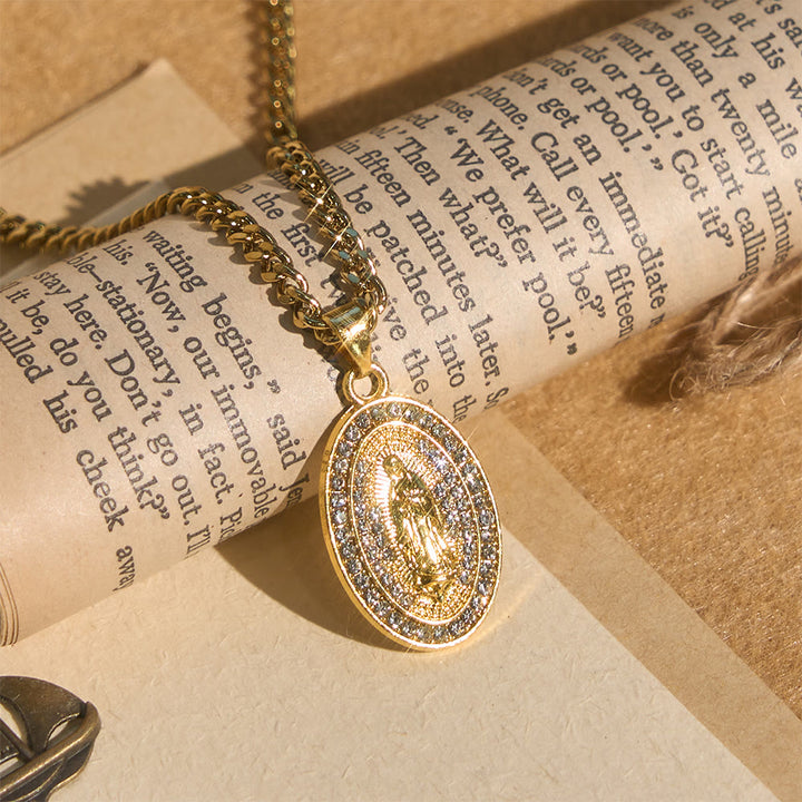 Christianartworkshop Sparkling Our Lady Oval Medallion Pendant Necklace: Embody Her Tender Intercession - image 2