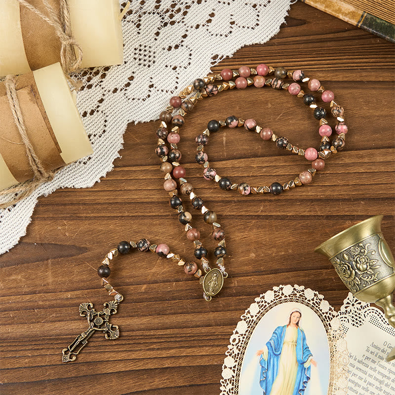 Christianartworkshop Miraculous Medal & Crucifix of 6 mm Round Multicolor Natural Black Line Rosary - Miraculous Medal & Crucifix - image 0