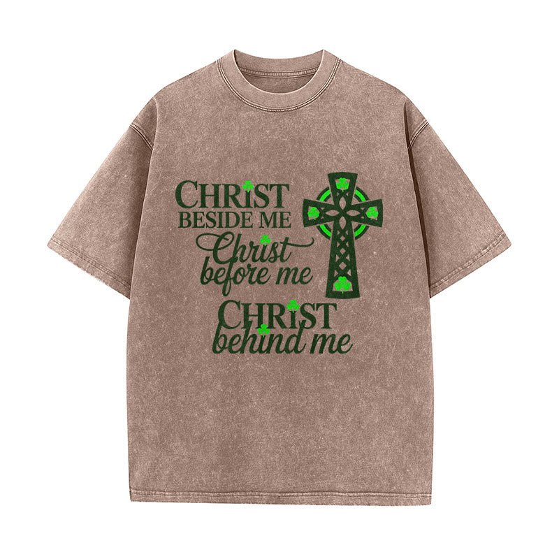 Christianartworkshop Christ Beside Me Celtic Cross Unisex Washed T-Shirt: Wear His Ever-Presence - Brown - 5XL - image 6
