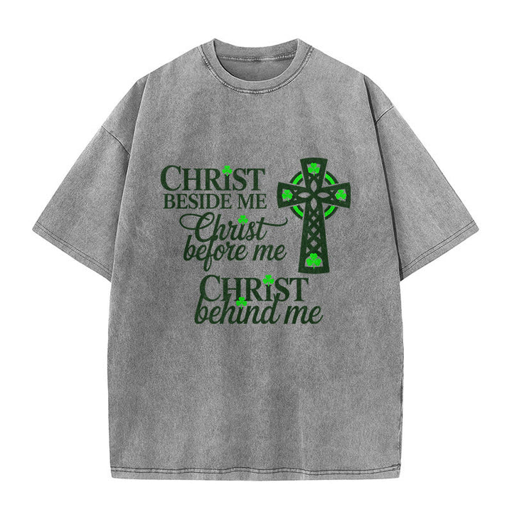 Christianartworkshop Christ Beside Me Celtic Cross Unisex Washed T-Shirt: Wear His Ever-Presence - Grey - 5XL - image 5