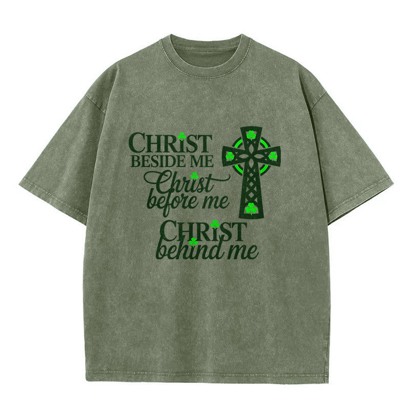 Christianartworkshop Christ Beside Me Celtic Cross Unisex Washed T-Shirt: Wear His Ever-Presence - Army Green - 5XL - image 9
