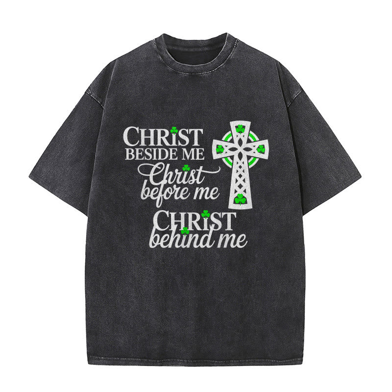 Christianartworkshop Christ Beside Me Celtic Cross Unisex Washed T-Shirt: Wear His Ever-Presence - Black - 5XL - image 3
