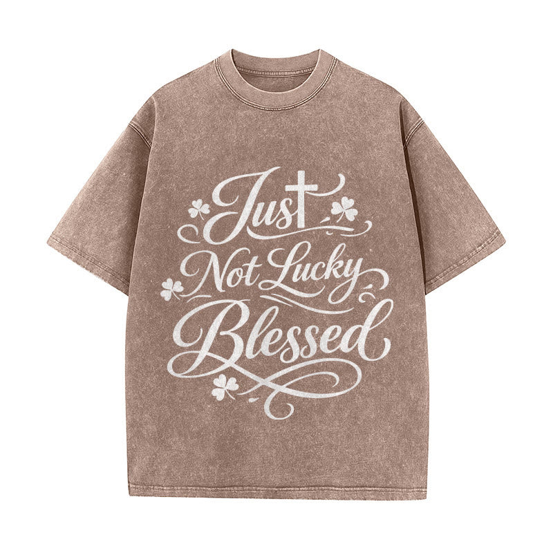 Christianartworkshop Just Not Lucky, Blessed Cross & Shamrock Unisex Washed T-Shirt - Brown - 5XL - image 7