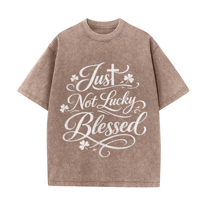 Christianartworkshop Just Not Lucky, Blessed Cross & Shamrock Unisex Washed T-Shirt - Brown - 5XL - image 7