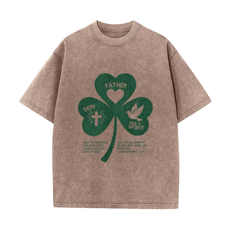Christianartworkshop Trinity Shamrock 2 Corinthians 13:14 Unisex Washed T-Shirt - Brown - 5XL - image 9