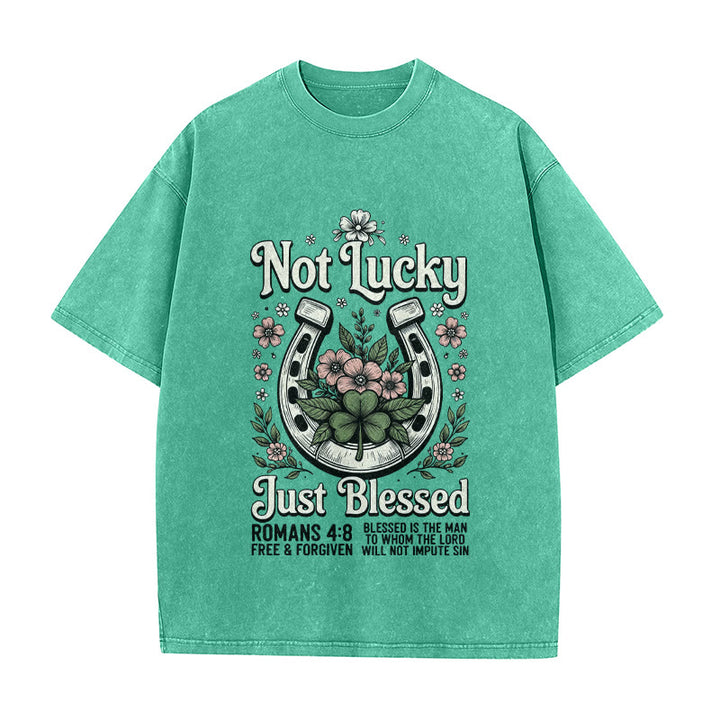 Christianartworkshop Not Lucky Just Blessed" Romans 4:8 Unisex Washed T-Shirt - Green - 5XL - image 8