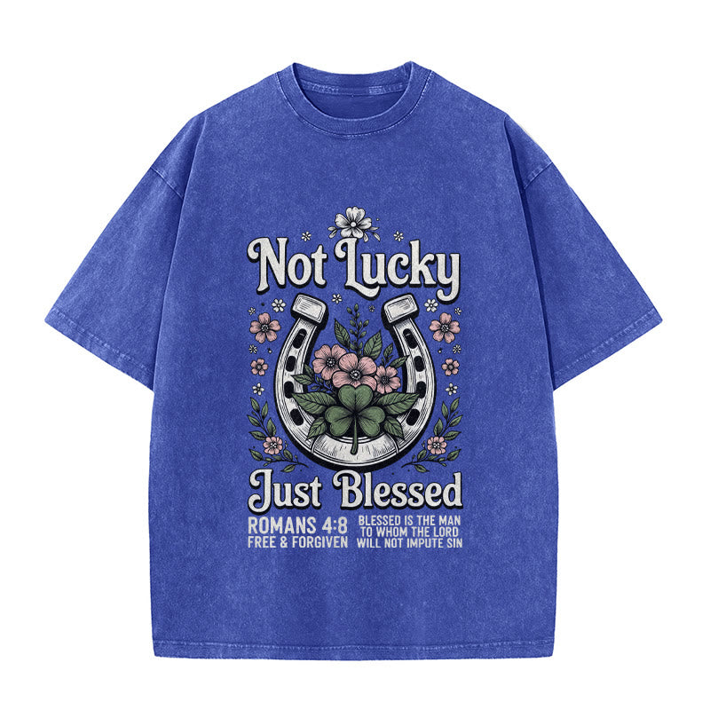 Christianartworkshop Not Lucky Just Blessed" Romans 4:8 Unisex Washed T-Shirt - Blue - 5XL - image 5