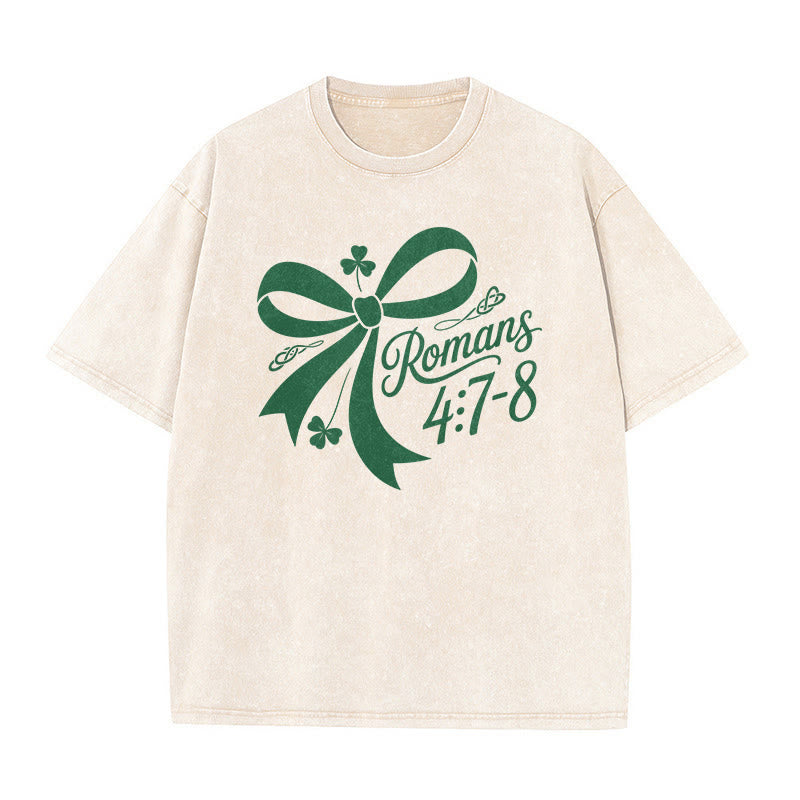 Christianartworkshop Not Lucky Simply Blessed Romans 4:7-8 Unisex Washed T-Shirt - image 7