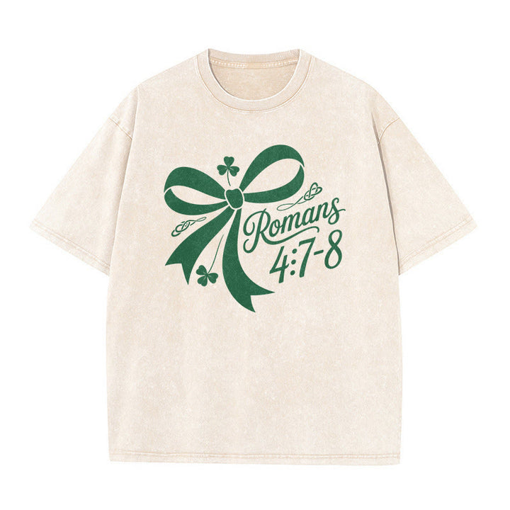 Christianartworkshop Not Lucky Simply Blessed Romans 4:7-8 Unisex Washed T-Shirt - image 7