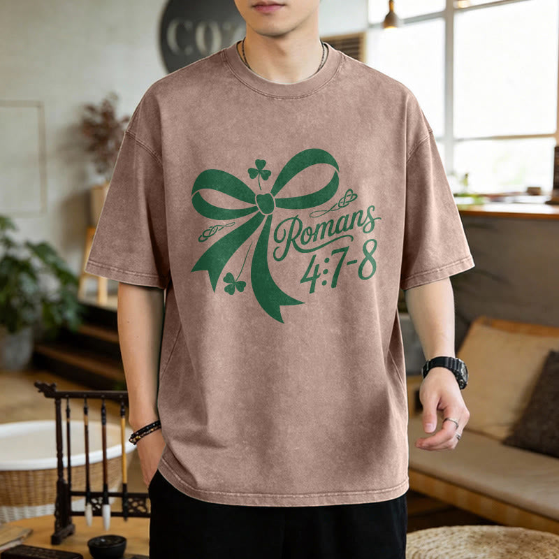 Christianartworkshop Not Lucky Simply Blessed Romans 4:7-8 Unisex Washed T-Shirt - image 3