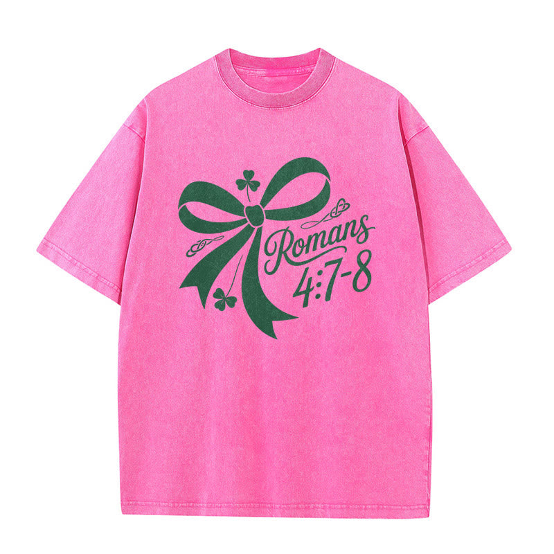 Christianartworkshop Not Lucky Simply Blessed Romans 4:7-8 Unisex Washed T-Shirt - image 9
