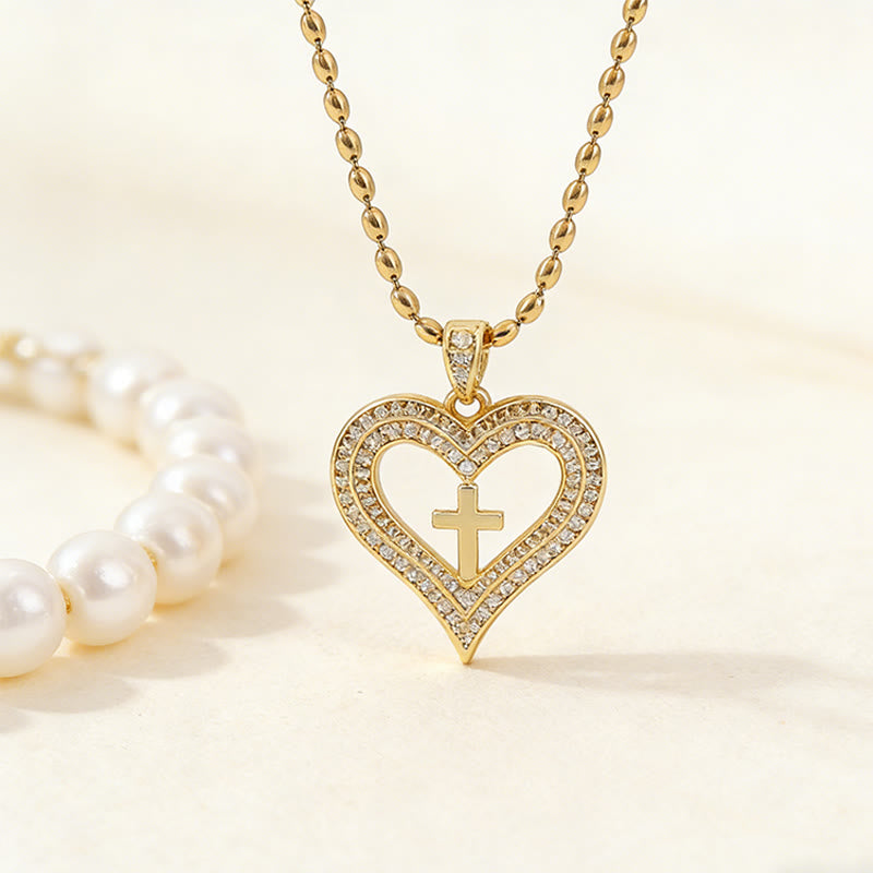Christianartworkshop Golden Heart & Cross Sparkle Pendant Necklace: Embody His Sacred Love - image 1
