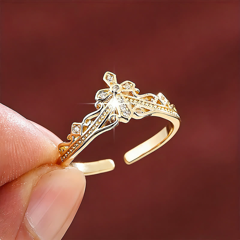 Christianartworkshop Dual Polished Style Cross-Crown Ring: Carry His Royal Care Close Daily - Golden(Suitable for US sizes 10-15） - image 0