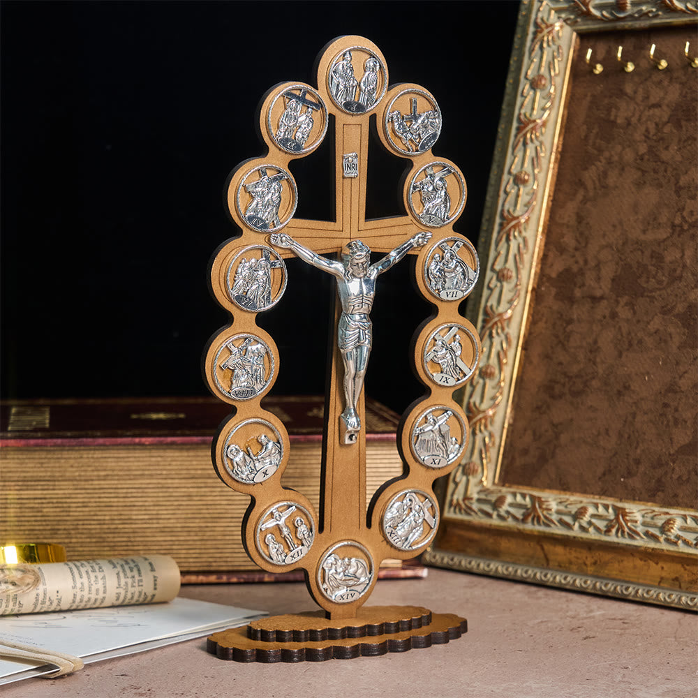 Christianartworkshop 14 Stations of the Crucifix Wooden Desktop Ornament: Embody His Sacred Journey - image 2