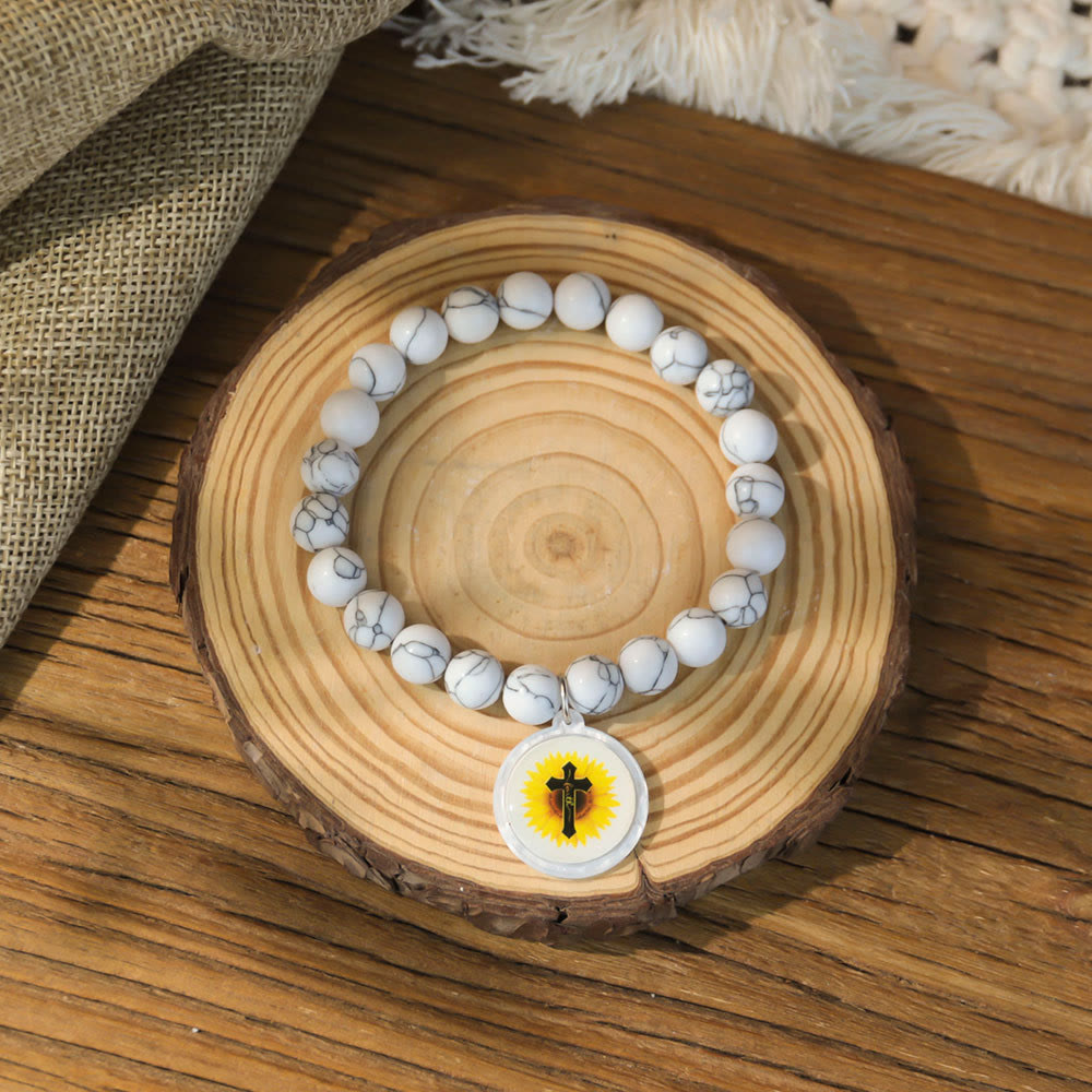 Christianartworkshop NFC-Enabled Natural Stone Bible Verse Bracelet: Tap to Receive Daily Jesus’ Word - White & Cross B - image 12
