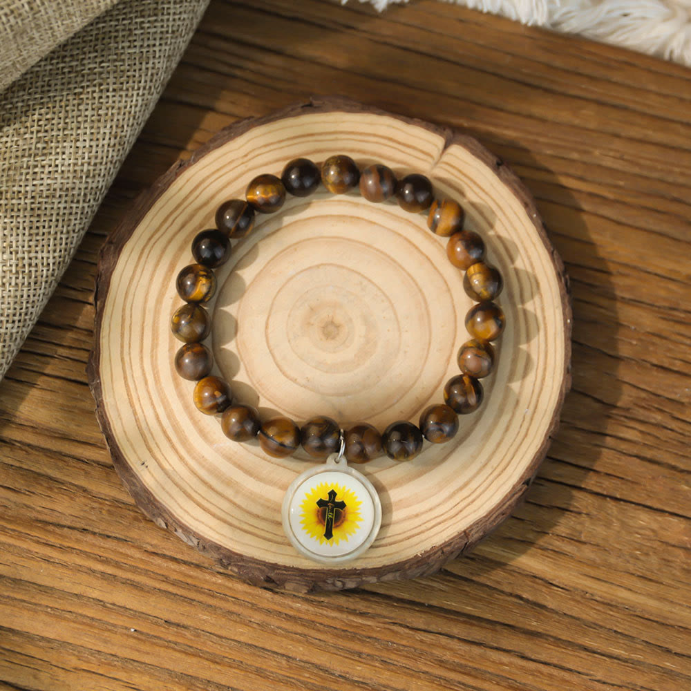 Christianartworkshop NFC-Enabled Natural Stone Bible Verse Bracelet: Tap to Receive Daily Jesus’ Word - Brown & Cross B - image 15