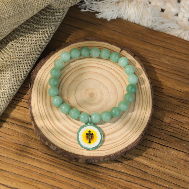 Christianartworkshop NFC-Enabled Natural Stone Bible Verse Bracelet: Tap to Receive Daily Jesus’ Word - Green & Cross B - image 16