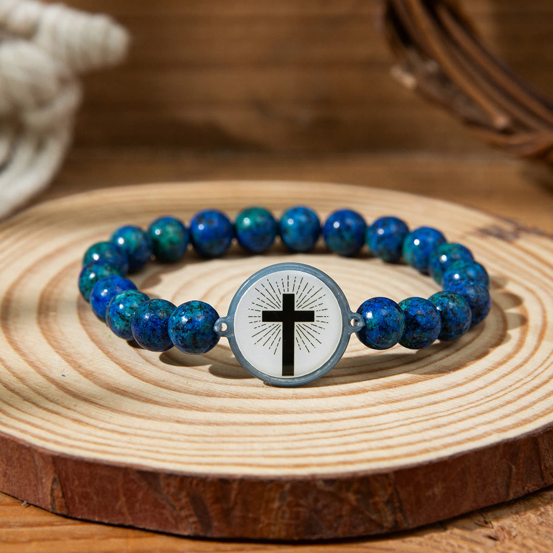 Christianartworkshop NFC-Enabled Natural Stone Bible Verse Bracelet: Tap to Receive Daily Jesus’ Word - Blue & Cross A - image 6