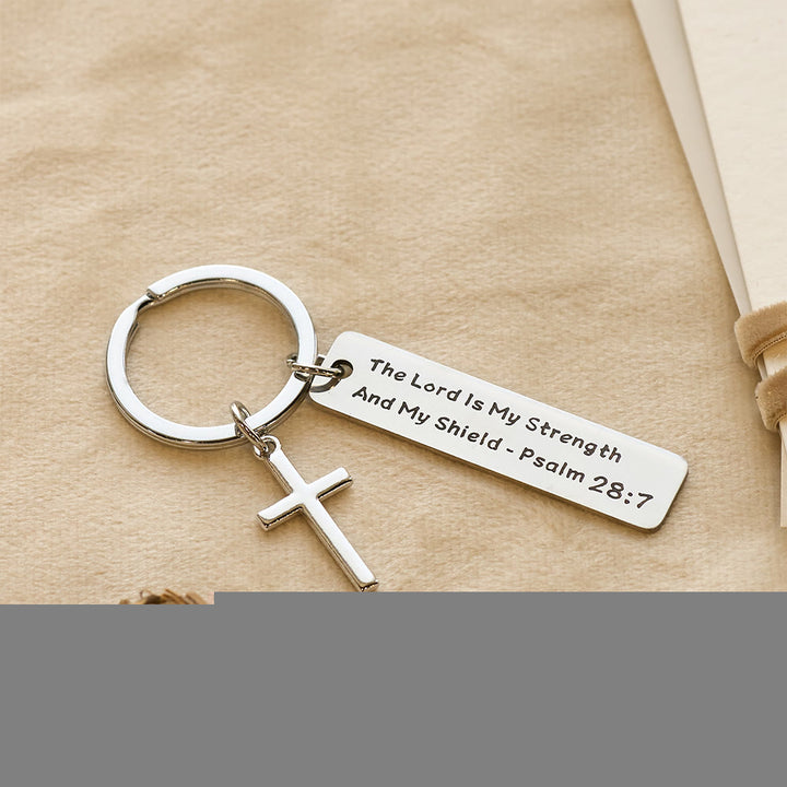 Christianartworkshop Engraved Bible Verse Keychain with Cross Charm: Carry Jesus’ Promises Wherever You Go - Psalm 28:7 - image 8