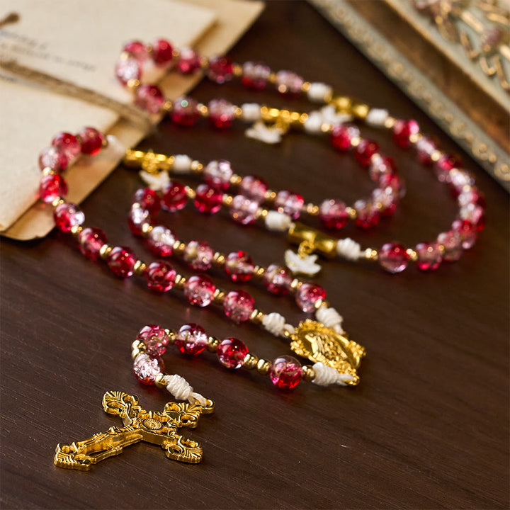 Christianartworkshop Red Glass Bead Holy Spirit Dove Our Lady Rosary: Embody Sacred Love and Vibrant Devotion - image 7