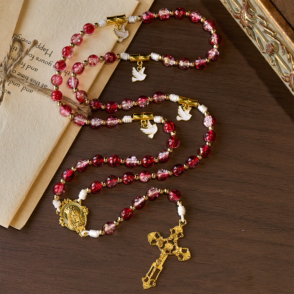 Christianartworkshop Red Glass Bead Holy Spirit Dove Our Lady Rosary: Embody Sacred Love and Vibrant Devotion - image 4