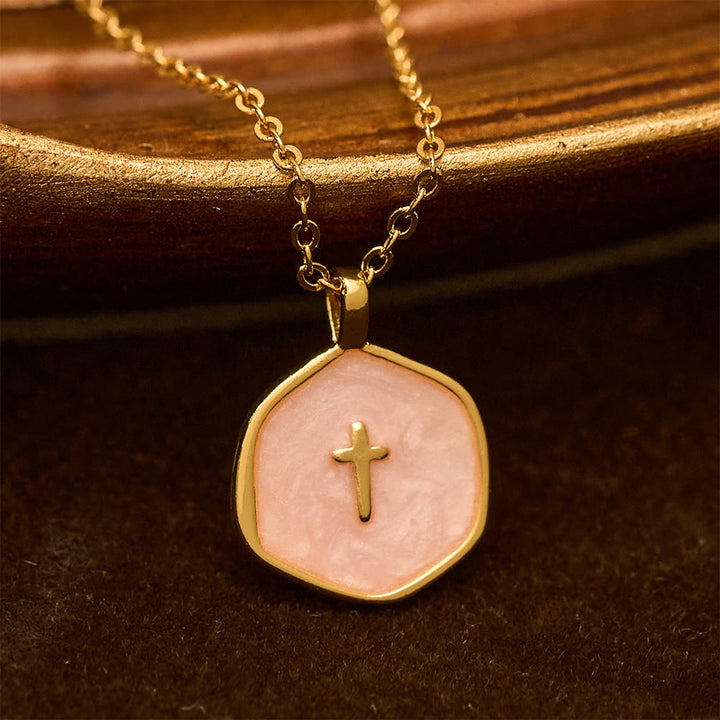 Christianartworkshop Geometric Cross Pendant Necklace in Pastel Hues - Pink - image 5