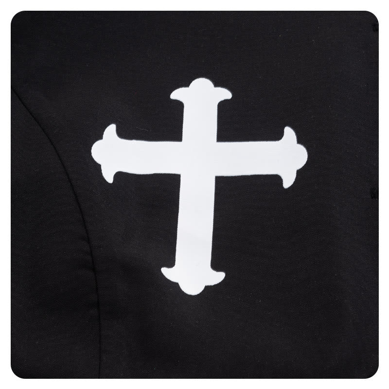 Christianartworkshop Ceremonial Black and White Stand Collar Clergy Robe Cassock with Belt & Cross Motifs - image 9