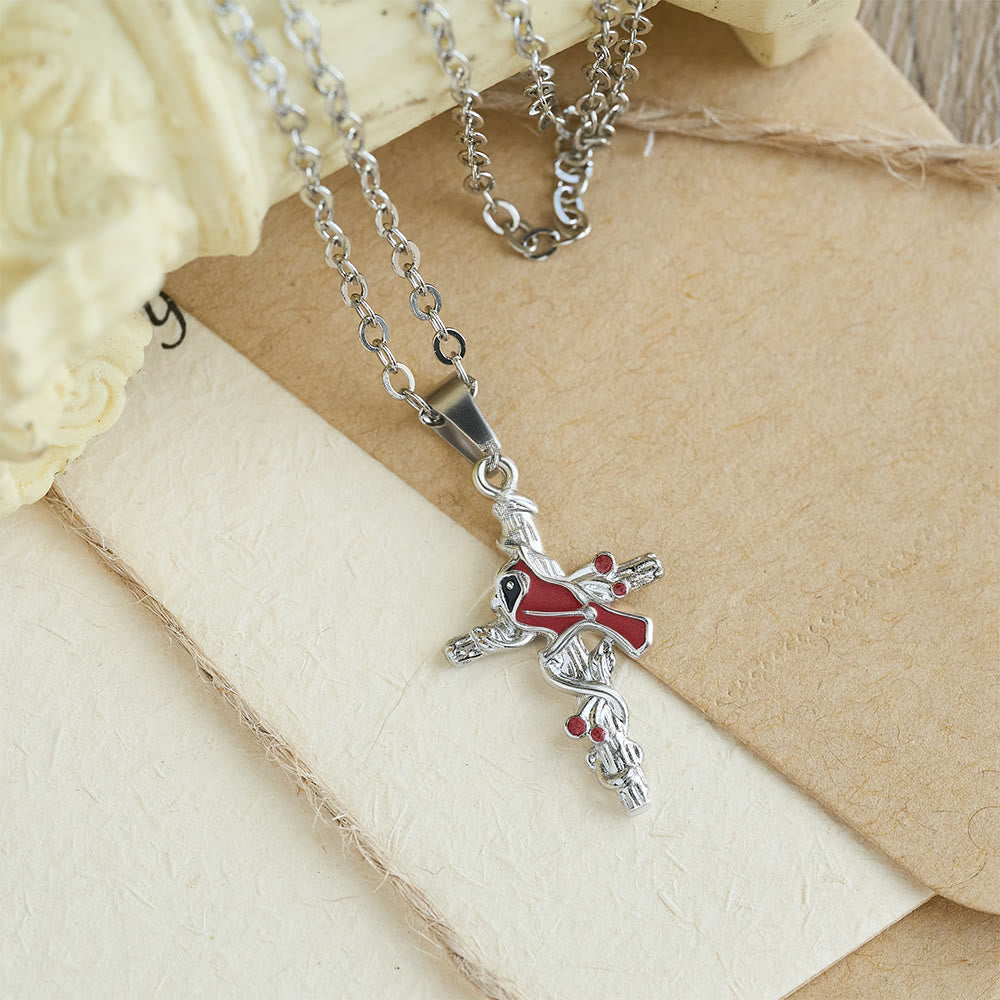 Christianartworkshop Crafted Cardinal Necklace Cross Pendant Red Bird Necklace - image 2