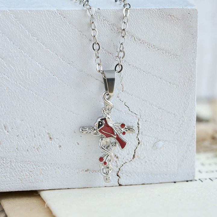 Christianartworkshop Crafted Cardinal Necklace Cross Pendant Red Bird Necklace - image 4