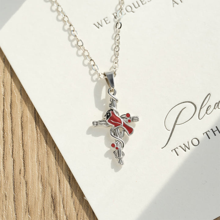 Christianartworkshop Crafted Cardinal Necklace Cross Pendant Red Bird Necklace - image 1