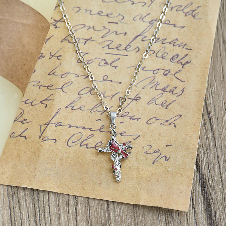 Christianartworkshop Crafted Cardinal Necklace Cross Pendant Red Bird Necklace - image 5