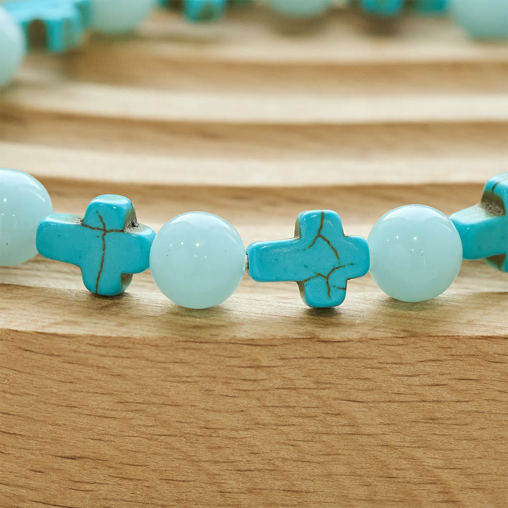 Christianartworkshop Turquoise Cross with Luminous Pearls Bracelet - image 5