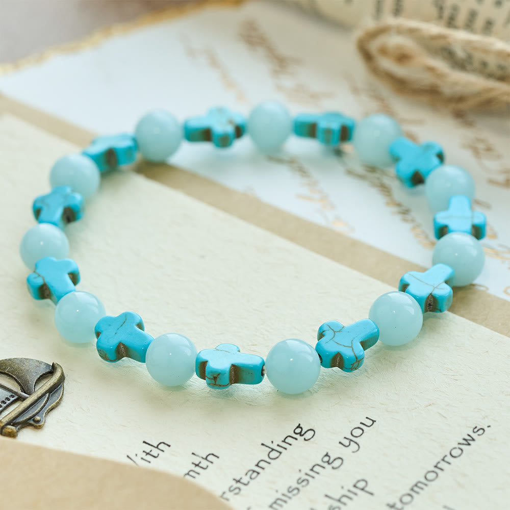 Christianartworkshop Turquoise Cross with Luminous Pearls Bracelet - image 6