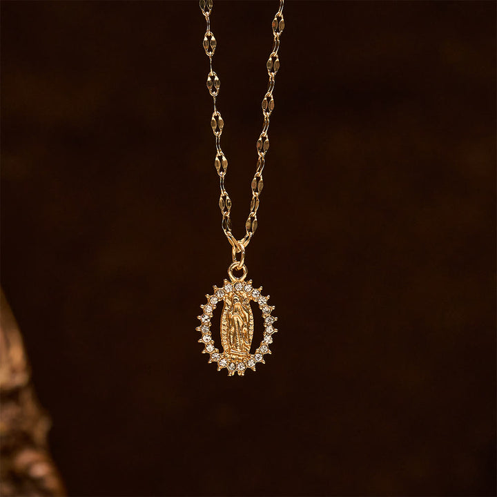 Christianartworkshop Oval Our Lady Necklace with Encircled Cubic Zirconia: Embody Her Tender Grace - image 5