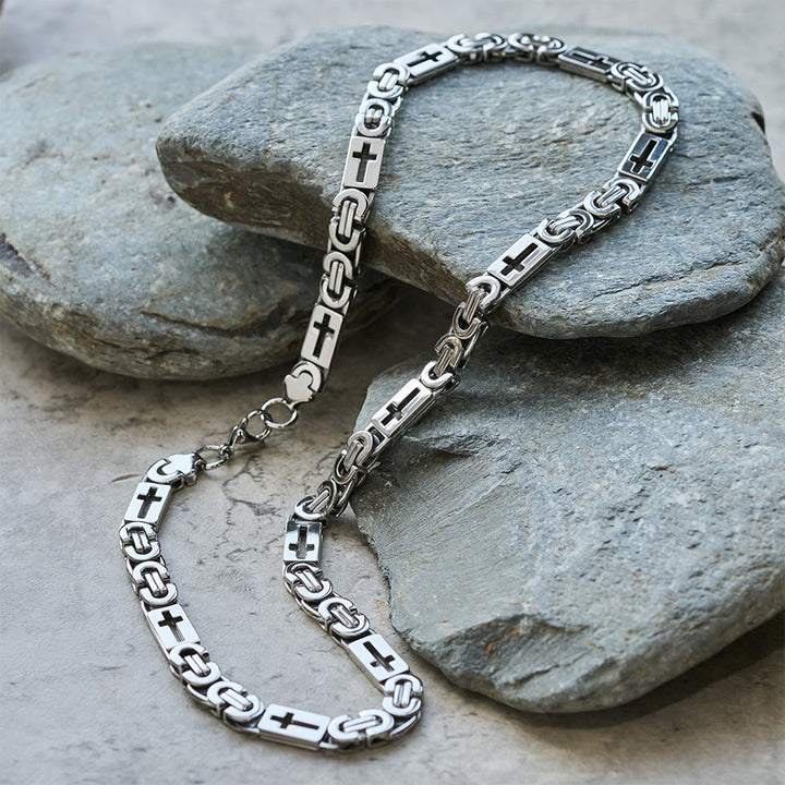 Christianartworkshop Tri - Color Cross - Embedded Chain Necklace & Bracelet: Bold Faith Statement - Necklace - Silver - 8MM - image 9