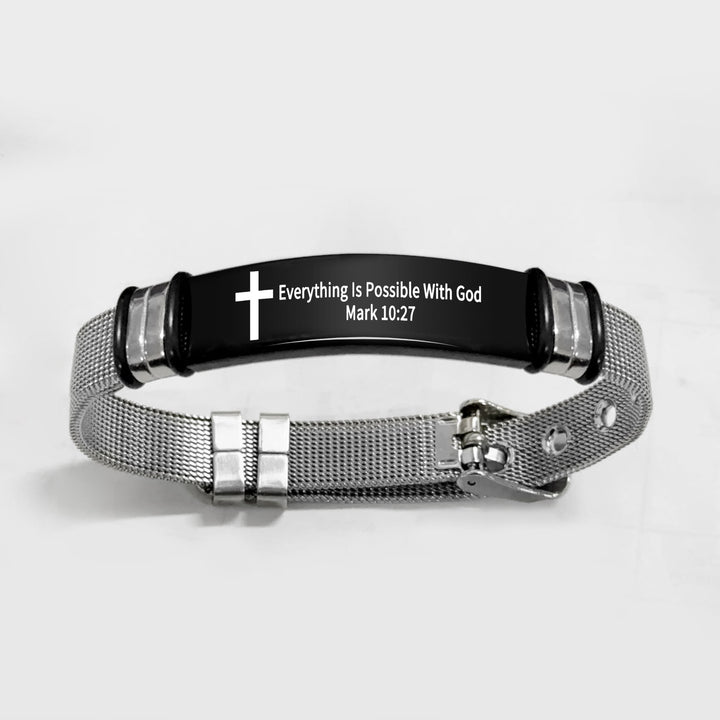 Christianartworkshop Multi - Styled Motivational Cross Bracelet with Bible Verses - Black&Silver PVC 10:27 - image 52