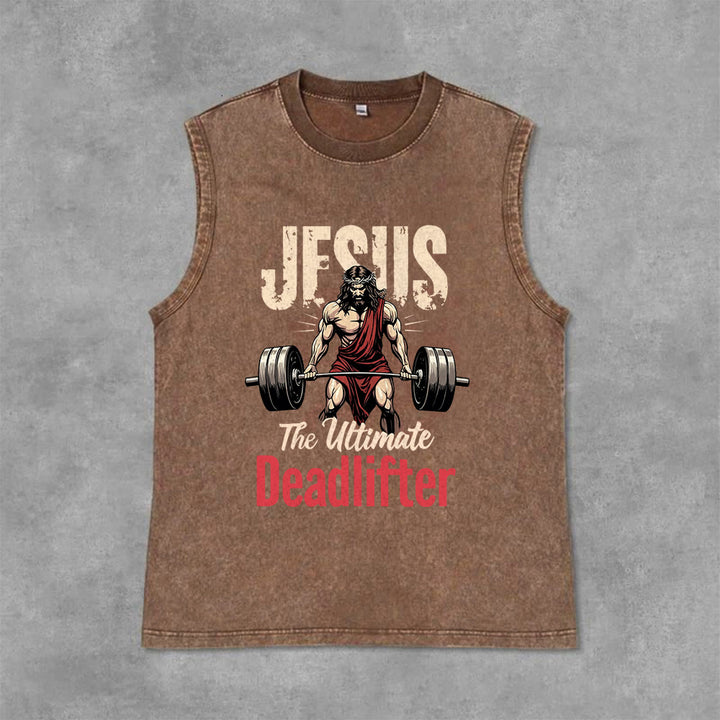 Christianartworkshop Jesus The Ultimate Deadlifter Unisex Washed Tank Top - Brown - 2XL - image 13
