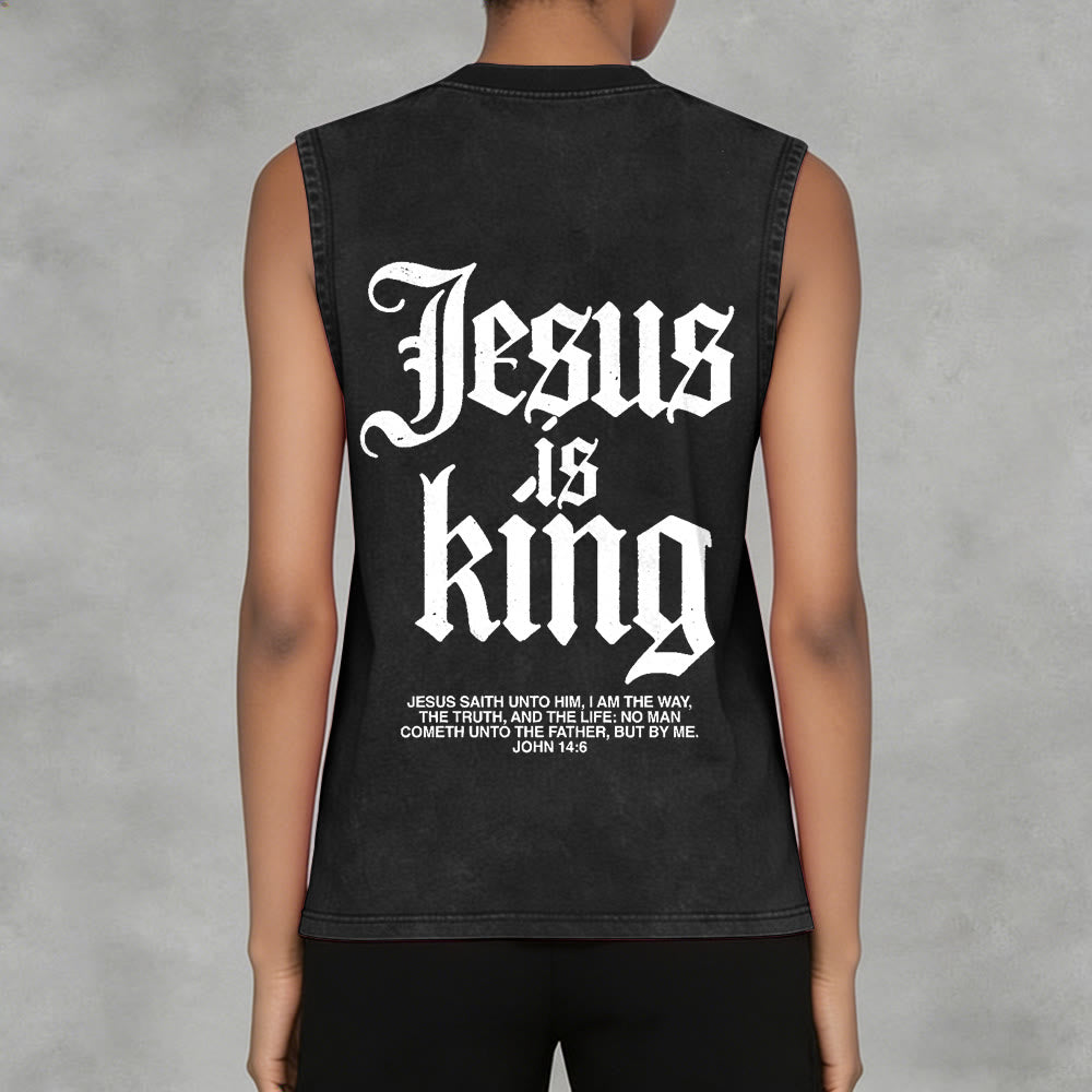 Christianartworkshop Jesus Is King Gothic Unisex Washed Tank Top - image 2