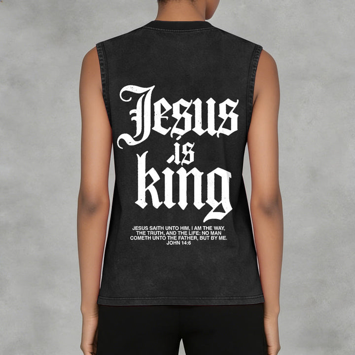 Christianartworkshop Jesus Is King Gothic Unisex Washed Tank Top - image 2
