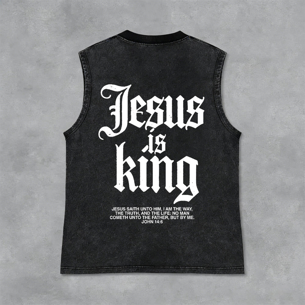 Christianartworkshop Jesus Is King Gothic Unisex Washed Tank Top - Black - 2XL - image 0